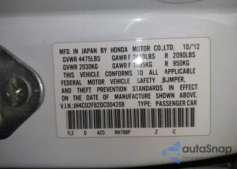 2013 Acura Tsx 2.4 from USA, damaged, VIN JH4CU2F82DC004208